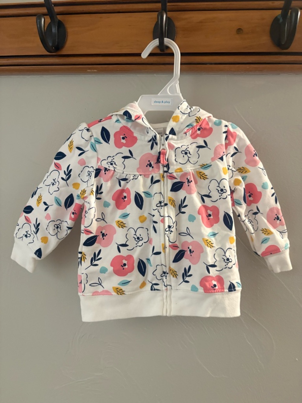 Carter's Floral Zip Hoodie Jacket - White, Pink, Navy, Yellow
